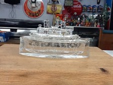 Cobalt Blue Pressed Glass "Remember the Maine" Battleship Covered Dish (Ship + Wave Base Lid) — listing 6