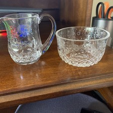 Vintage Cut Glass Crystal Creamer with Pinwheel Star Pattern, Clear, 5" x 3.5" — listing 5