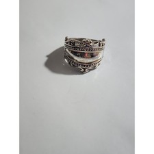 Handmade Bead-Embroidered Statement Ring with Faceted Red Rhinestone — listing 2