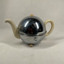 Vintage Art Deco Chrome & Cream Ceramic Insulated Tea Set (5 Pieces) — listing 6