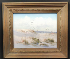 Original Oil Painting on Canvas, Beach Dunes with Sand Fence Coastal Landscape, Signed D. Ewing, Framed — listing 3