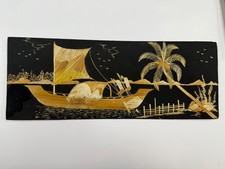Framed Indian Bharatanatyam Dancer Rice Straw / Palm Leaf Collage Art — listing 3