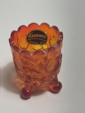 Vintage Amber Glass Strawberry-Shaped Fruit Bowl with Embossed Grape & Leaf Design, 9.5" x 13" — listing 2