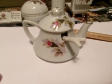 Vintage Moss Rose Porcelain Coffee/Tea Set - Pot, Sugar Bowl & 2 Cups with Saucers