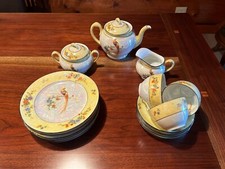 Vintage Lusterware Porcelain Tea Set - Peach & Iridescent White with Silver Trim (Teapot, Sugar Bowl, Cups & Saucers) — listing 2