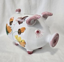 Vintage 1962 Italian Hand-Painted Ceramic Piggy Bank, Blue & Yellow Stripes — listing 4