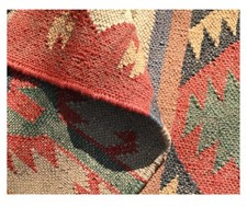 Handwoven Wool Flatweave Rug with Geometric Tribal Pattern (Gray & Cream) — listing 4
