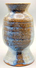 Vintage Art Pottery Vase with Molded Panels of Robed Figures / Foliate Motifs, Matte Brown Ground with Gilt Highlights