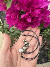 Handcrafted Leather Wrap Bracelet with Sterling-Tone Pearl Clasp, listing 3