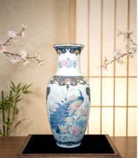 Japanese Porcelain Cylindrical Vase with Pink Peony and Blue Foliage Decoration — listing 5