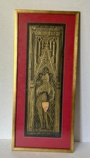 Framed Medieval Brass Rubbing of a Crowned Knight with Lion, Silver on Black — listing 3
