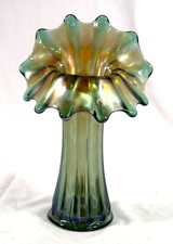Vintage Teal Carnival Glass Iridescent Basket with Applied Handle — listing 2