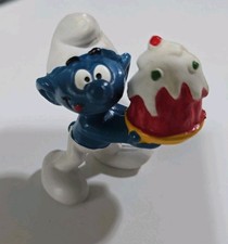 Vintage Baker Smurf Holding Red Cake with Whipped Cream PVC Figurine — listing 5