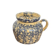 Robinson Ransbottom Roseville Ohio Stoneware Bean Pot (No Lid), Blue Stripe Cream Glaze — listing 5