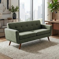Vintage 1970s Green Chenille Tufted Two-Seat Loveseat — listing 6
