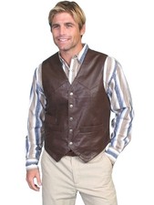 Scully Men's Brown Leather Western Snap-Front Vest, Size 4XT (New with Tags) — listing 3