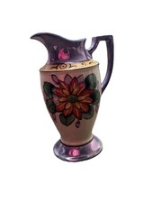 octagonal hand-painted Vintage Japanese Lusterware Octagonal Pitcher with Hand-Painted Cottage & Floral Scene — listing 4