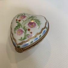 Hand-Painted Porcelain Oval Hinged Trinket Box with Blue Bows and Rose Garland
