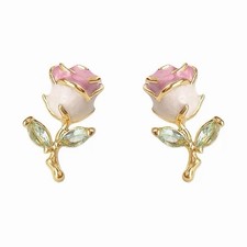 Enamel Flower Post Earring (Single Stud), Five-Petal Pale Blue Enamel with Center Bead — listing 2