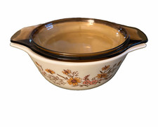 Vintage Pyrex Round Casserole with Chrome Stand, Autumn Floral Pattern, 2pt (1.25L), listing 6