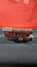 Antique Pressed-Steel Ride-On Locomotive Pull Toy with Tender, Bell, Whistle and Cowcatcher — listing 4