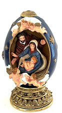 Faberge-Style Religious Nativity Trinket Egg with Hinged Lid and Resin Holy Family Figurine — listing 3