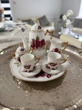 Vintage Hand-Painted Porcelain Miniature Tea Set with Floral Rose Decoration