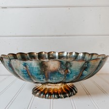 Vintage Silver-Plated Repoussé Footed Compote / Centerpiece Bowl with Rose Motif and Scroll Handles — listing 2