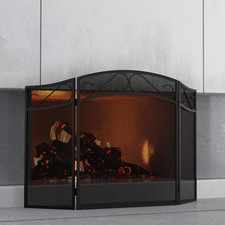 Three-Panel Wrought Iron Fireplace Screen with Scrollwork and Rosette Medallions — listing 4