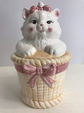 Gray Ceramic Figural Cat Lidded Jar with Raised Paw — listing 5