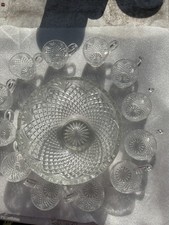 L.E. Smith Glass Pineapple Pattern Pressed Glass Punch Bowl 13in
