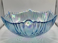 Vintage Teal Carnival Glass Iridescent Basket with Applied Handle — listing 5