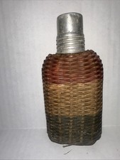 Antique Wicker-Wrapped Glass Flask with Metal Screw Cap — listing 4