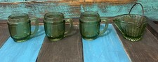 Vintage Green Glass Coal Scuttle Figural Novelty Dish with Wire Bail Handle