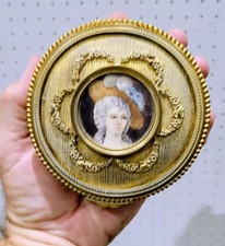 Vintage Round Ormolu Trinket Box with Portrait Miniature Lid and Celluloid Panel — listing 6