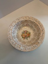 Homer Laughlin Oval Serving Platter with Floral Center and Gold Filigree Border