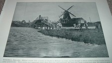 Antique 1901 Sepia Photogravure Print of Windmill Landscape with Sailboat in Oak Frame — listing 3