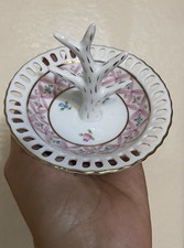Vintage Porcelain Ring Holder with Pink Rose Floral Transfer Decoration and Gold Trim — listing 4