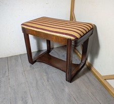 Vintage 1940s Art Deco Waterfall Mahogany Vanity Bench / Piano Stool with Floral Upholstered Seat — listing 4