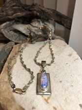 Gold Herringbone Chain Necklace with Five Pear-Shaped Opal Cabochons — listing 3