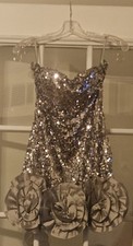 Silver Sequin Mini Dress with Cowl Neckline and Black Bow Straps — listing 4