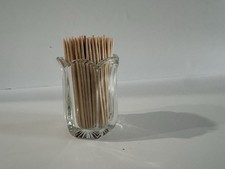 Pressed Glass Toothpick Holder with Hobstar and Fan Pattern, Sawtooth Rim