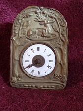 Antique Wall Clock with Gold and White Porcelain Dial, Walnut Case with Turned Columns and Ornate Brass Trim