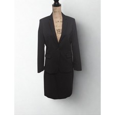 Women's Taupe Pinstripe Two-Piece Skirt Suit with Rhinestone Button — listing 6