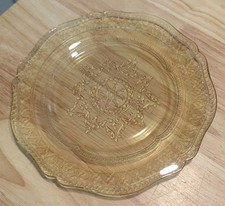Yellow Depression Glass Square Luncheon Plate with Floral/Scroll Rim Pattern, listing 6