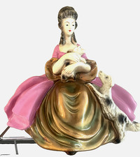 Vintage Chalkware Figurine of a Seated Elderly Woman in Bonnet and Shawl