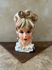 Vintage 1950s Ceramic Lady Head Vase with Pink Hat and Gold Trim — listing 6