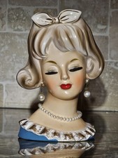 Vintage Ceramic Head Vase - Young Girl with Pigtails and Blue Eyes — listing 2