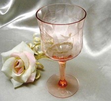 Vintage Stemmed Water Goblet with Pink Rose Floral Decal — listing 3