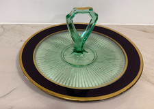 Depression Era Uranium Green Glass Center Handled Dish, 6 inch — listing 5